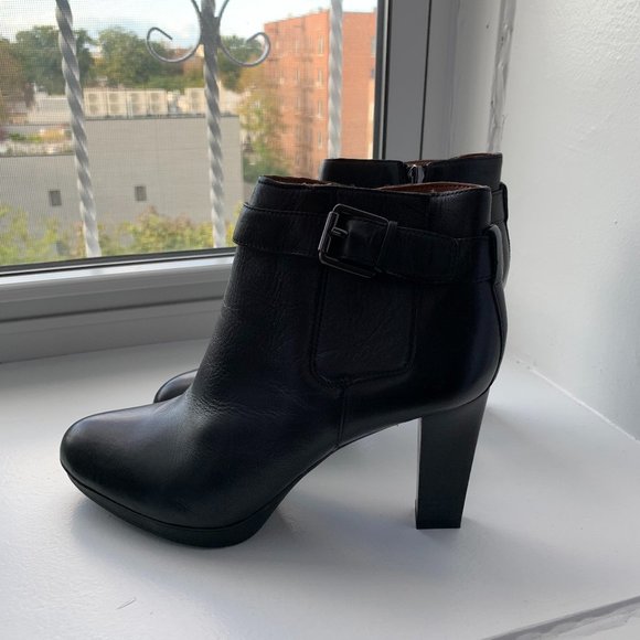 Franco Sarto Black Leather Ankle Boot with Treaded Soles - Picture 1 of 3